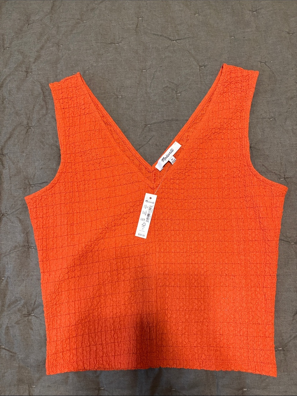 Madewell Seersucker V-Neck Sleeveless Crop Top